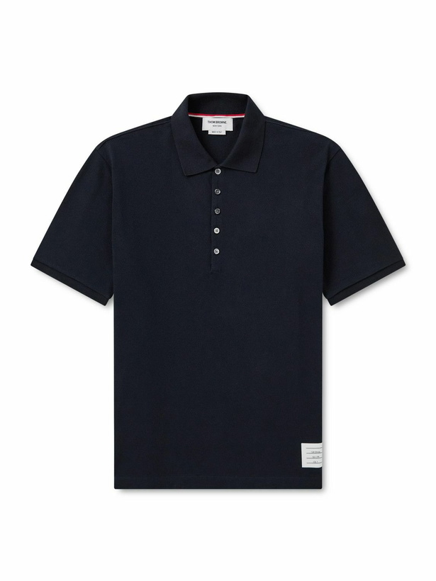 Photo: Thom Browne - Logo-Appliquéd Striped Cotton-Piqué Polo Shirt - Blue