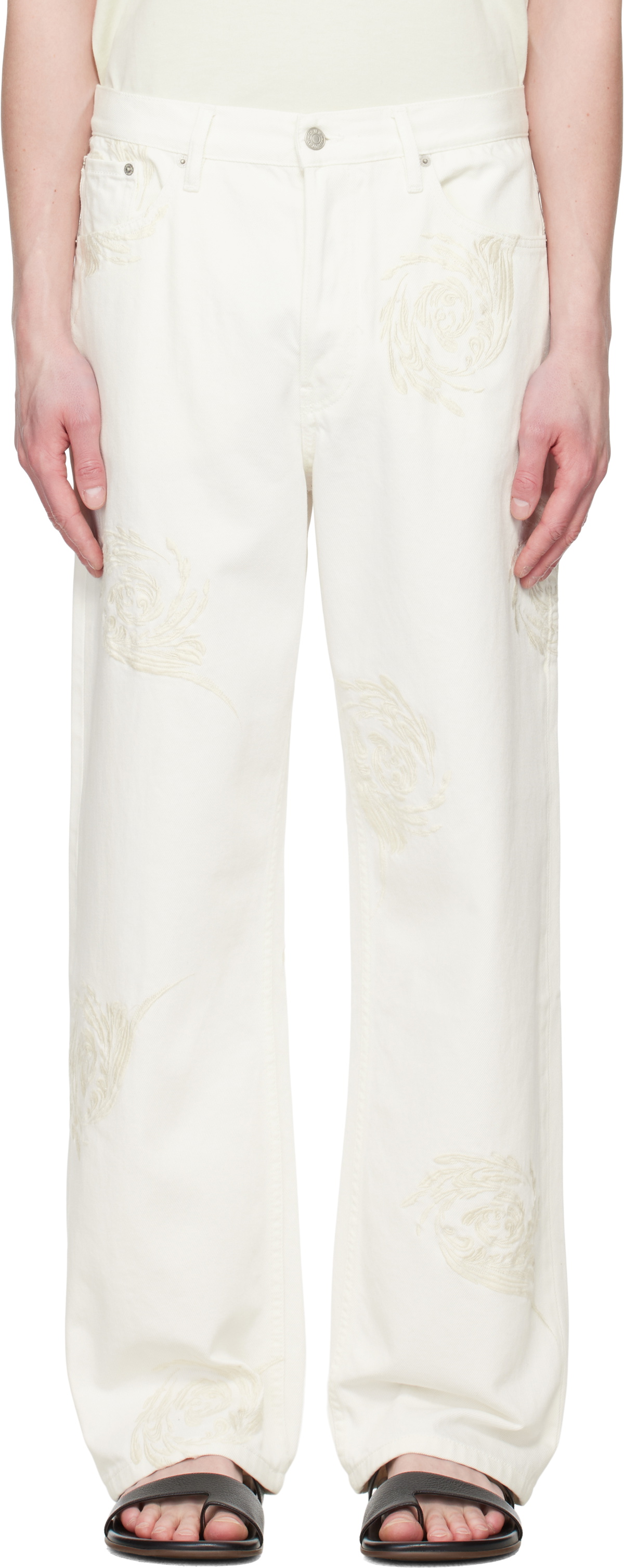 Dries Van Noten Off-White Embroidered Pattern Jeans Dries Van Noten