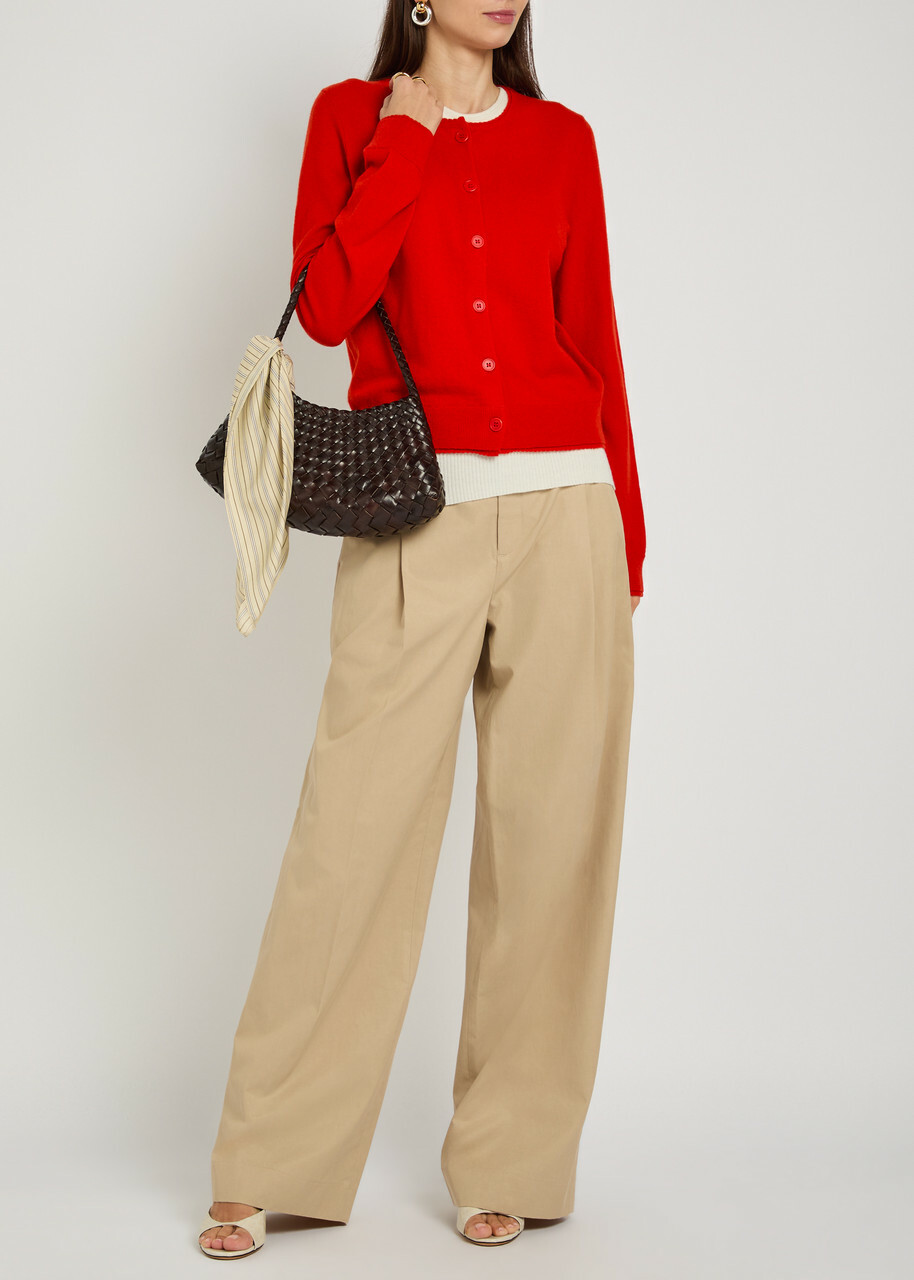 Vince Scalloped Trims Wool and Cashmere-blend Cardigan Red