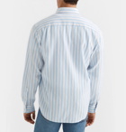 Club Monaco - Button-Down Collar Striped Waffle-Knit Cotton Shirt - Blue