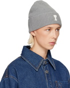 AMI Paris Gray Alpaca Striped Ami De Coeur Beanie