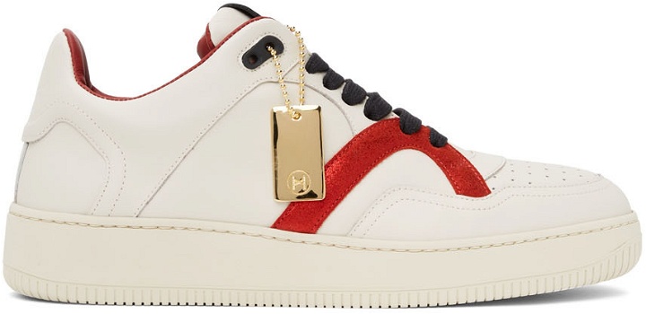 Photo: Human Recreational Services Off-White & Red Mongoose Low Sneakers