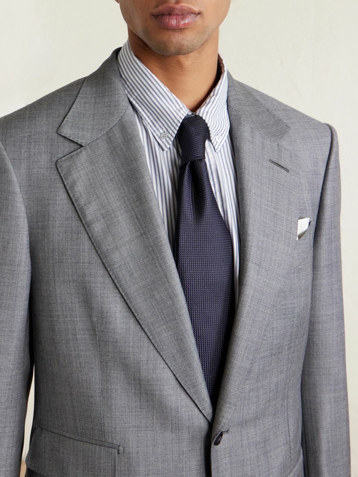 TOM FORD - Button-Down Collar Striped Cotton and Lyocell-Blend Oxford Shirt - Blue