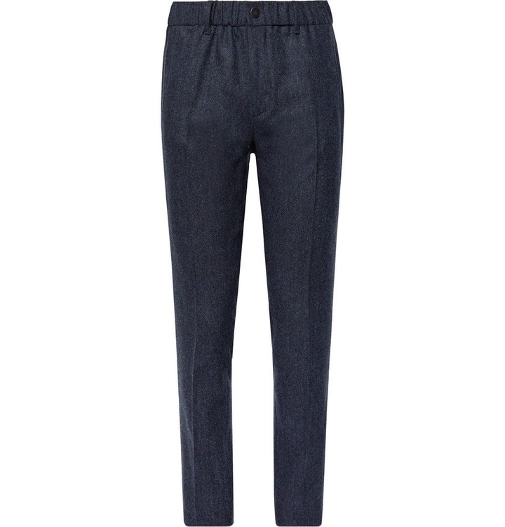 Photo: Incotex - Navy Slim-Fit Mélange Stretch Virgin Wool and Cashmere-Blend Trousers - Navy