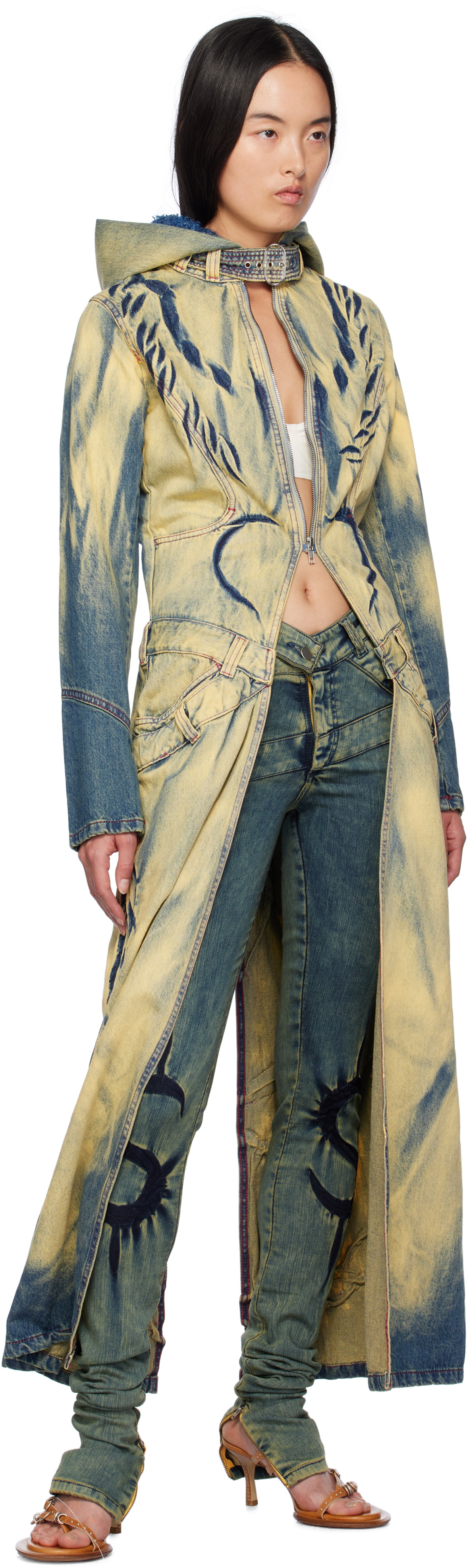 Masha Popova Blue Skinny Dollar Sign Joggins Back Zips Jeans