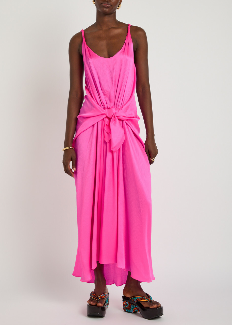 JW Anderson Draped Knot Silk Midi Dress Pink