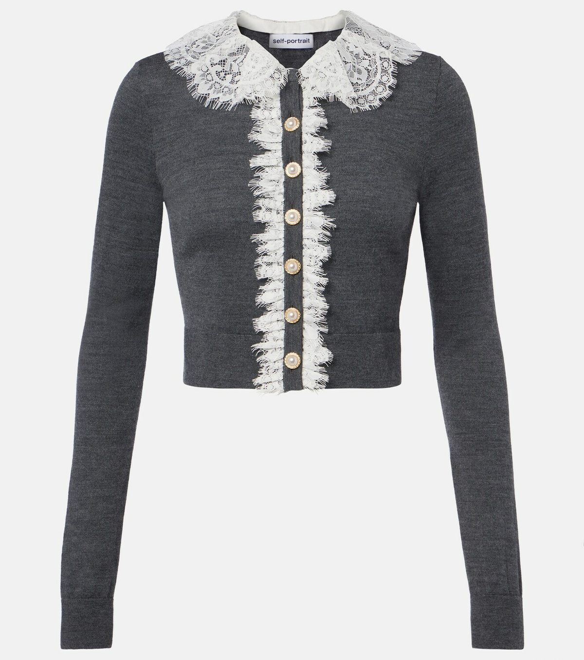 Self-Portrait Lace-trimmed wool cardigan