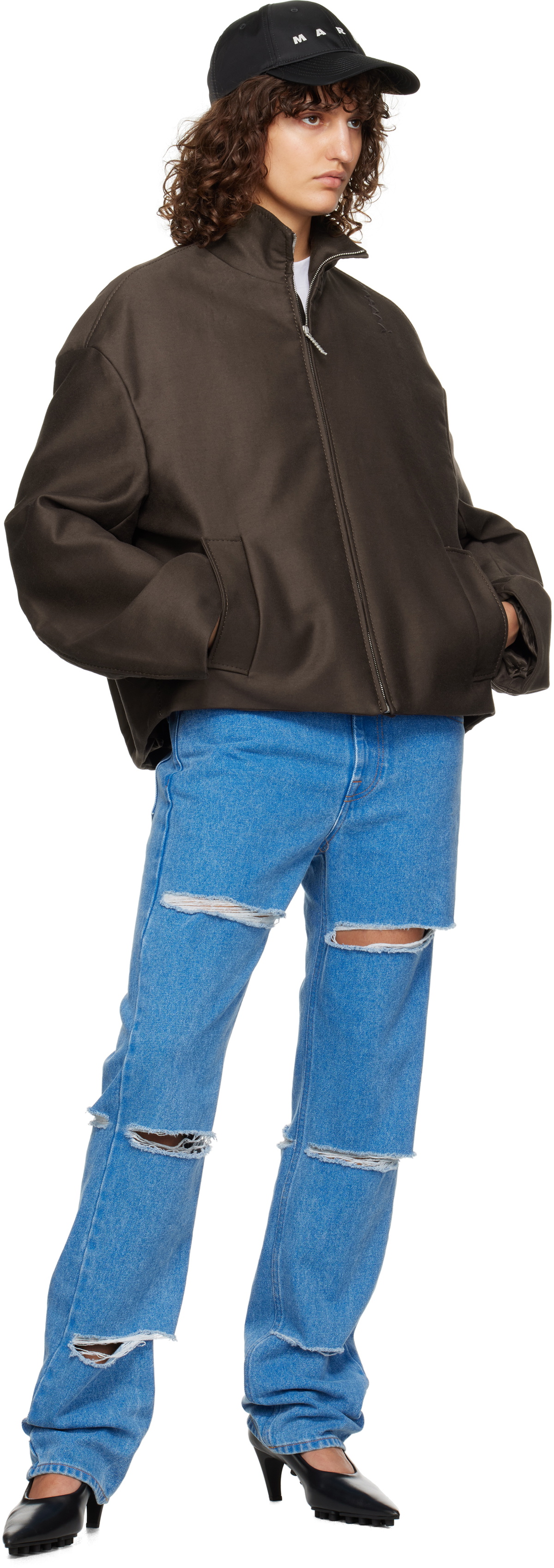 Marni Brown Cropped Cocoon Jacket Marni