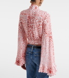 Roberto Cavalli Leopard-print tie-neck jersey blouse