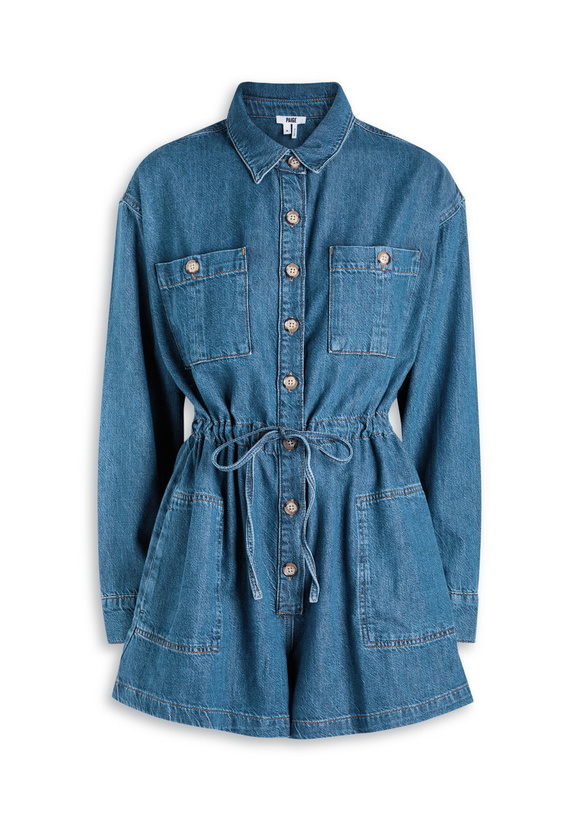 Photo: Paige Madigan Romper Stretch-denim Playsuit Blue