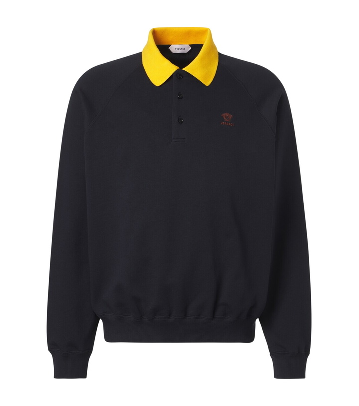 Photo: Versace Embroidered cotton jersey polo sweatshirt