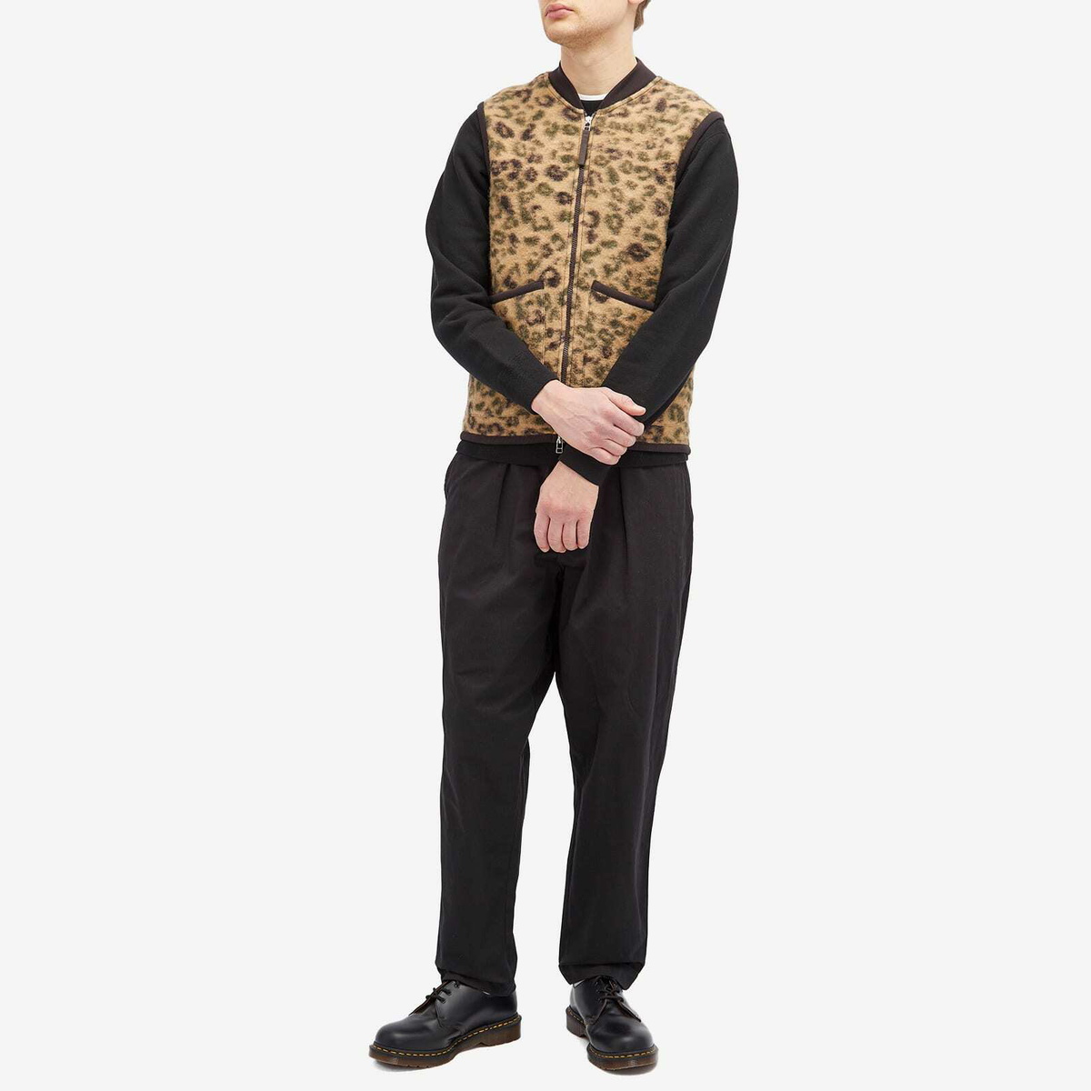 Universal Works Men's Leopard Wool Fleece Gilet in Camo Universal