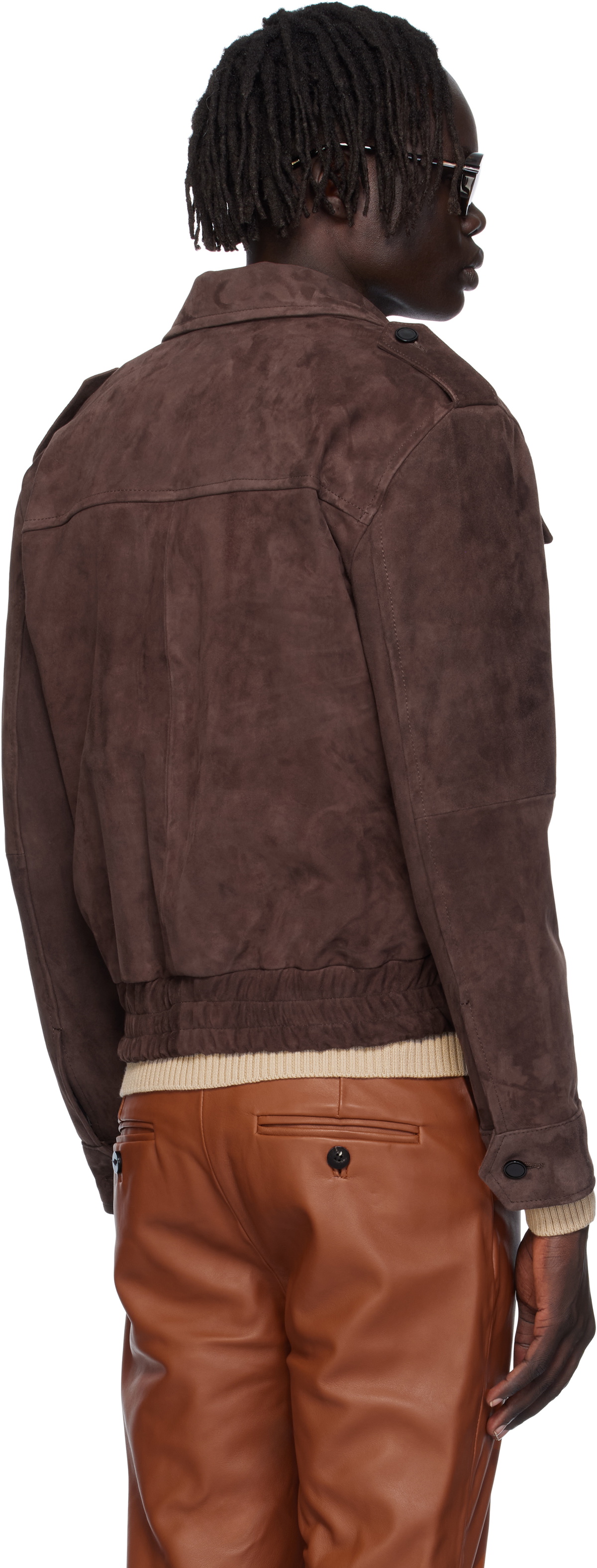 Ernest W. Baker Brown Suede Military Bomber Jacket