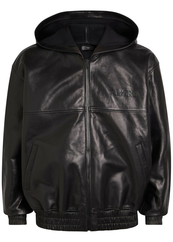 Photo: Amiri Logo-appliquéd Hooded Leather Jacket Black