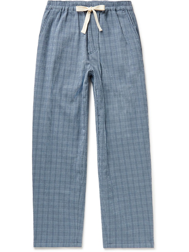 Photo: HOWLIN' - Tropical Pinstriped Cotton-Blend Seersucker Drawstring Trousers - Blue