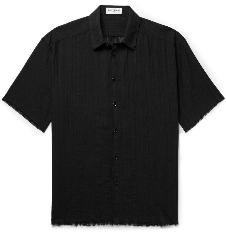 Photo: Saint Laurent - Frayed Cotton-Gauze Shirt - Men - Black