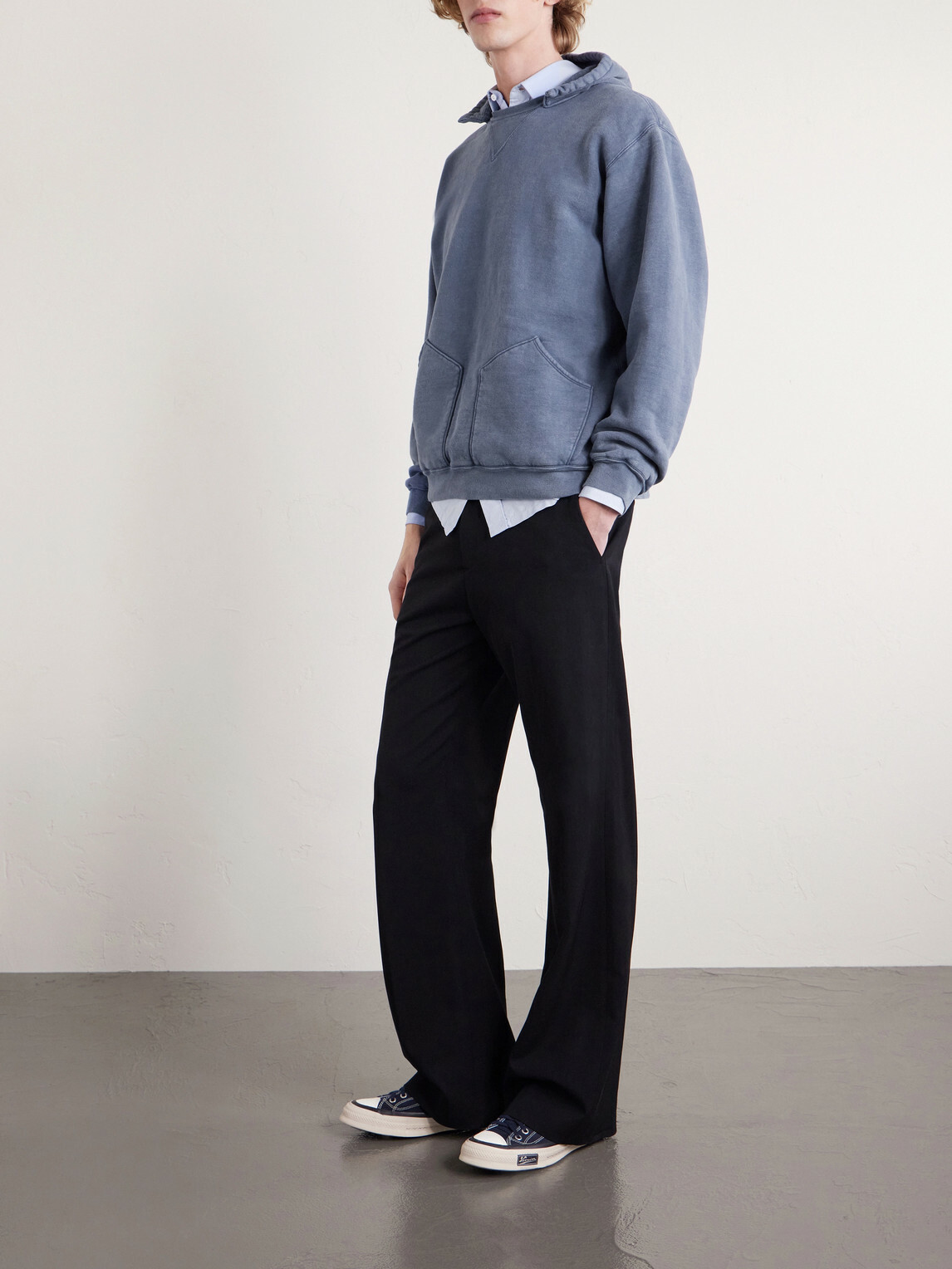 A.PRESSE - Vintage Cotton-Jersey Hoodie - Blue