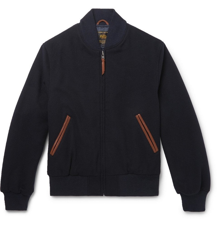 Photo: Golden Bear - The Jackson Leather-Trimmed Wool Bomber Jacket - Navy