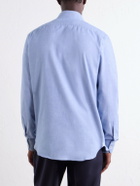 De Petrillo - Cutaway-Collar Brushed Cotton-Twill Shirt - Blue