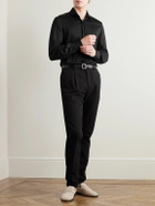 Brunello Cucinelli - Cutaway-Collar Silk and Cotton-Blend Shirt - Black