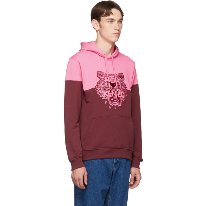 Kenzo Pink and Burgundy Two Tone Tiger Hoodie Kenzo