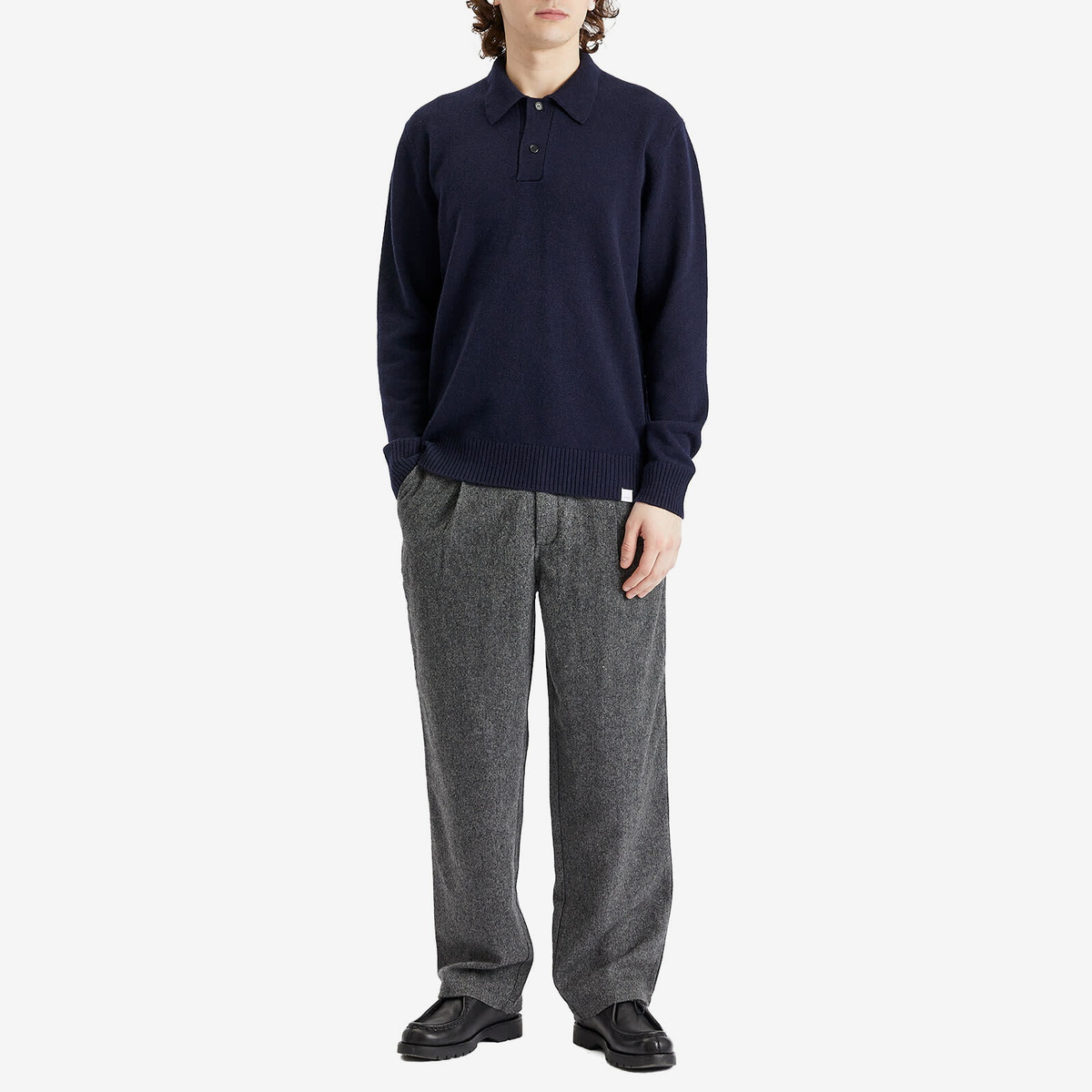 Norse Projects Men's Standard Merino Lambswool Polo in Dark Navy