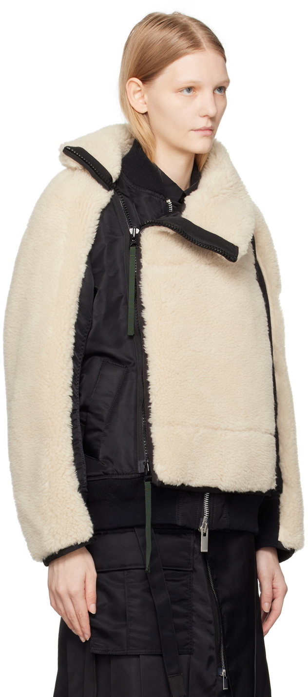 sacai Black & Off-White Paneled Faux-Shearling Jacket Sacai