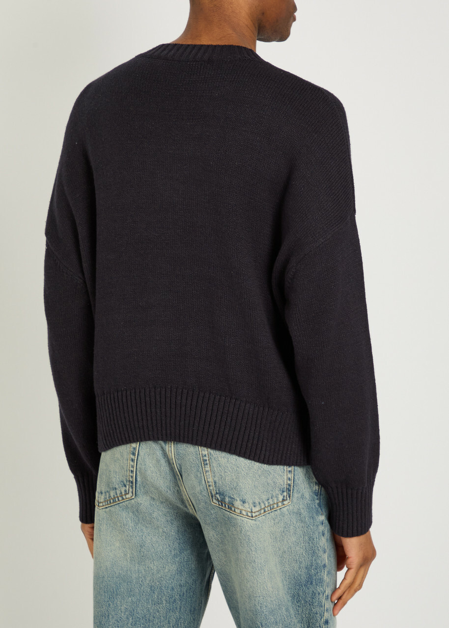 Cole Buxton Intarsia Fine-knit Cotton Jumper Navy