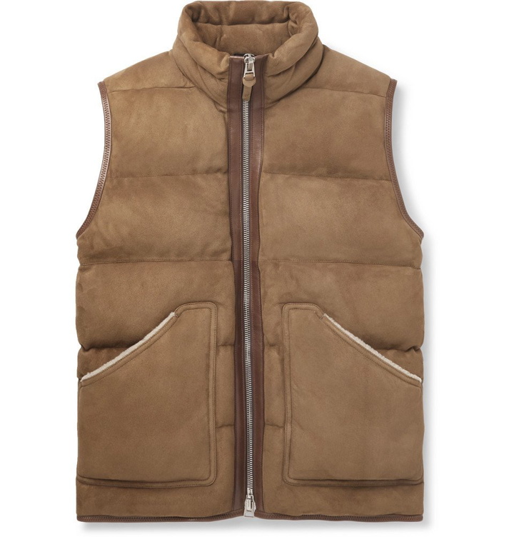 Photo: TOM FORD - Shearling and Leather-Trimmed Quilted Suede Gilet - Brown