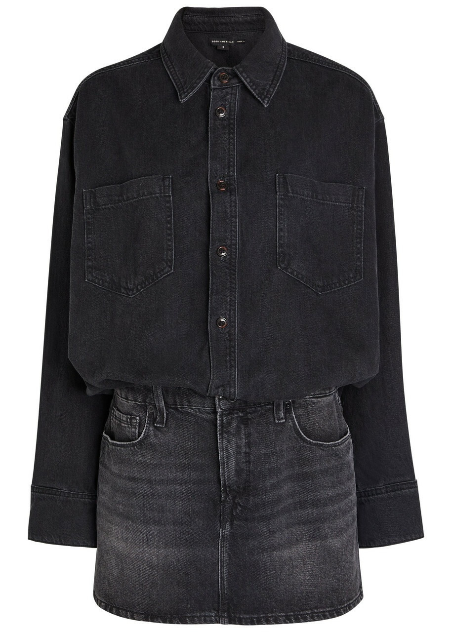 Good American Denim Mini Shirt Dress Black
