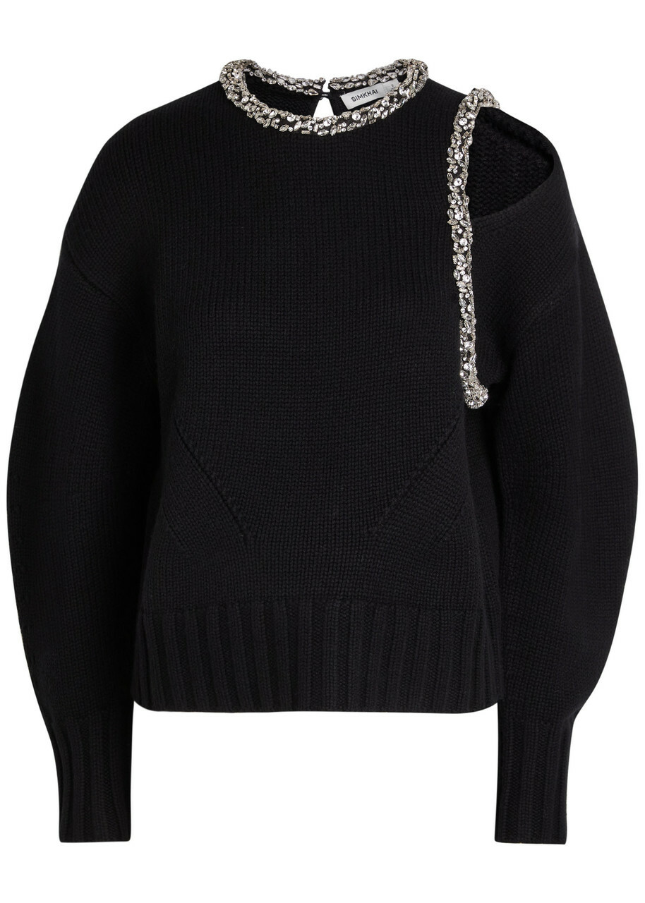 Simkhai Monroe Crystal-embellished Wool-blend Jumper Black