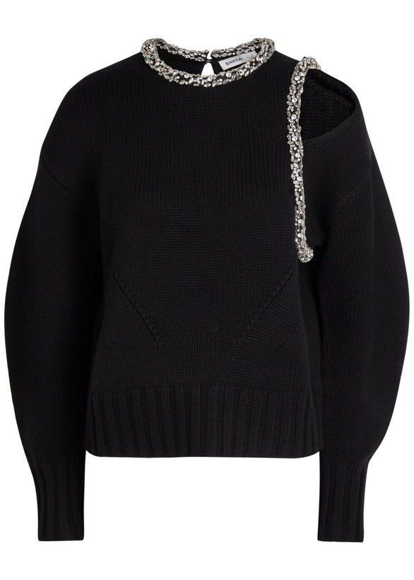Photo: Simkhai Monroe Crystal-embellished Wool-blend Jumper Black