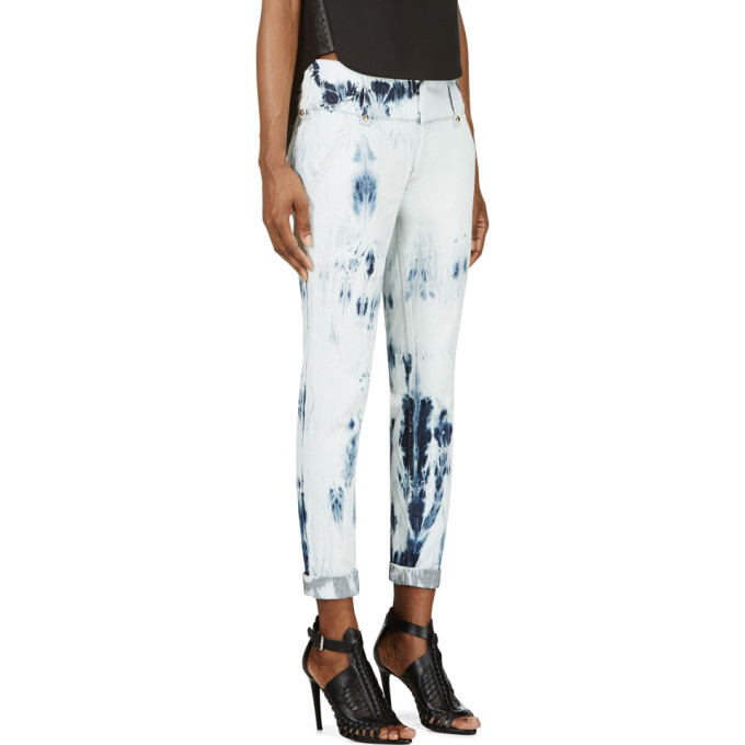 Anthony Vaccarello Blue Bleached Denim Cropped Jeans