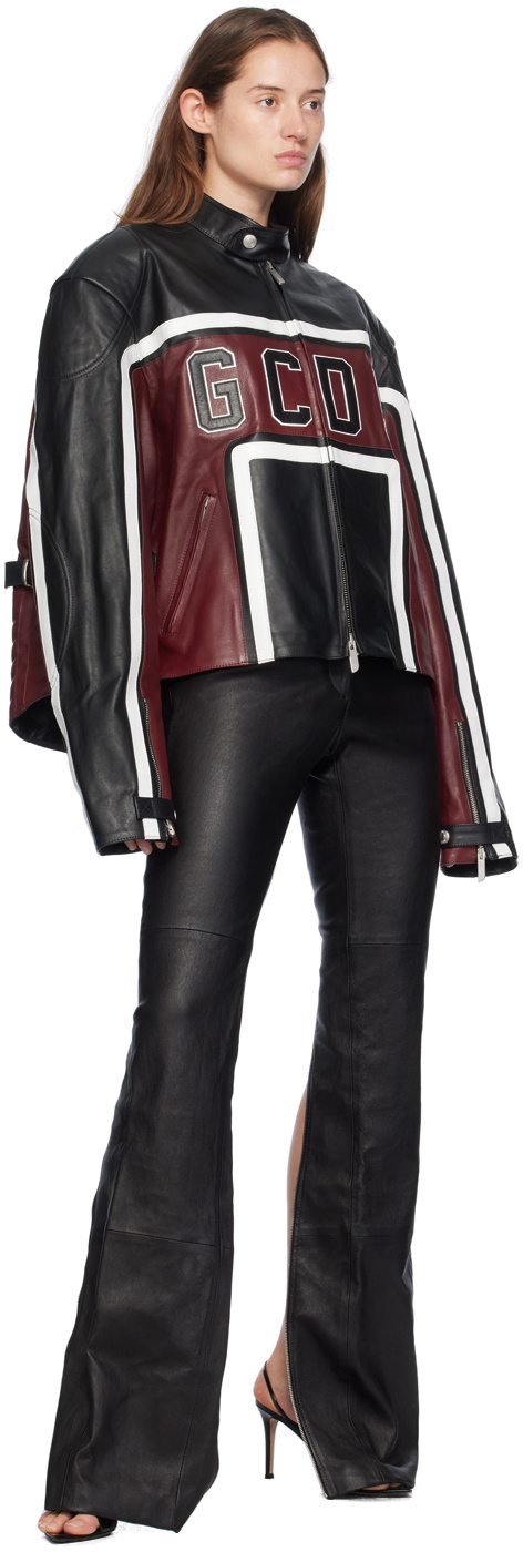 GCDS Black & Red Racing Leather Jacket