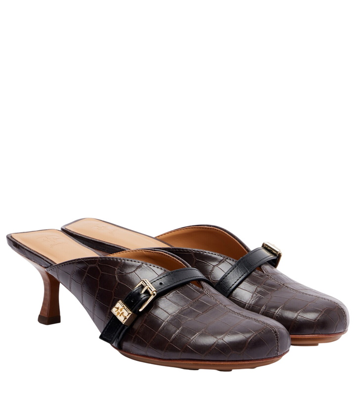 Photo: Ganni 40 crocodile-effect leather mules