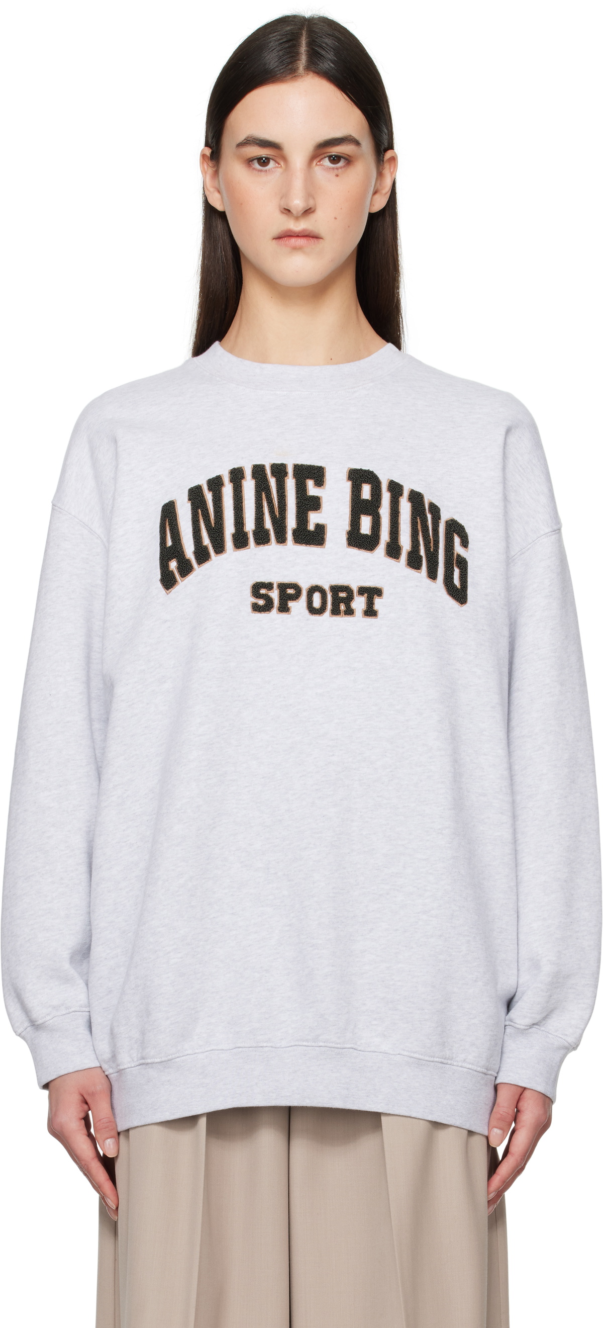 ANINE BING Tyler Sweatshirt Grigio Misto Donna Nuovo Con Etichette