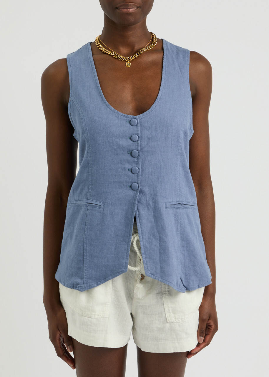 Free People Millie Linen-blend Waistcoat Denim