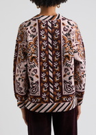 Farm Rio Glam Tapestry Patterned-intarsia Knitted Cardigan Burgundy