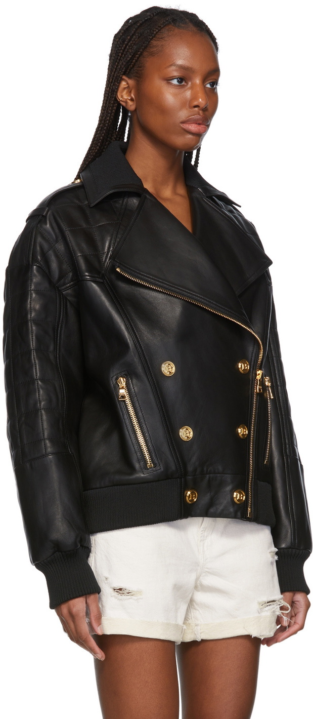 Balmain Women's Croc-Embossed Leather Biker Jacket