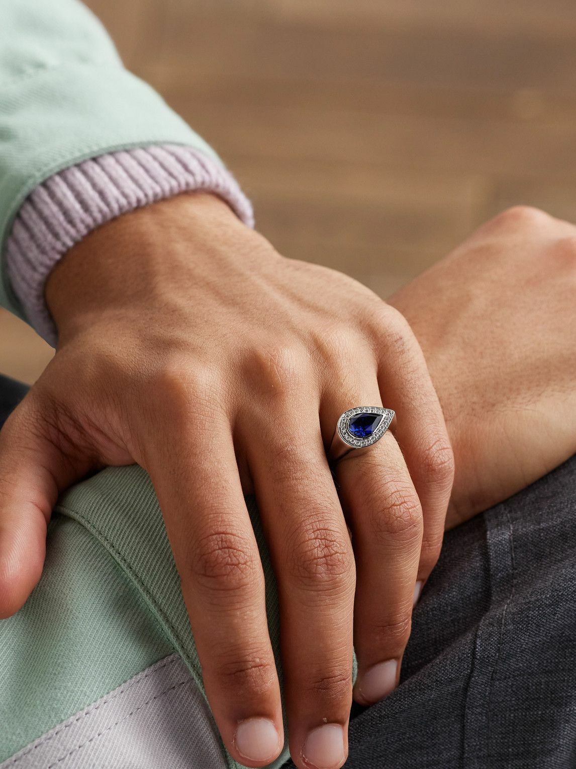 42 Suns - 14-Karat White Gold, Laboratory-Grown Sapphire and Diamond Ring - Blue