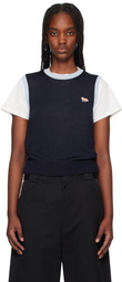 Maison Kitsuné Navy Baby Fox Patch Bi-Color Knitted Tank Top