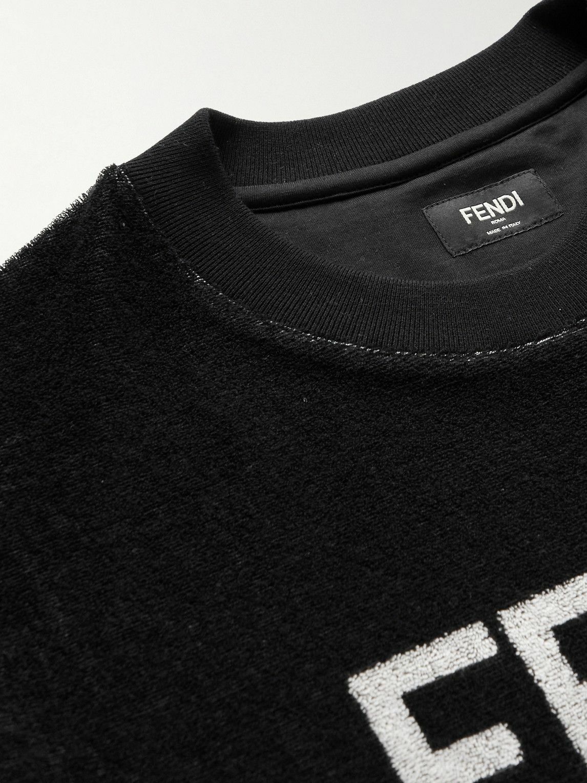 Fendi Logo Print Cotton Blend Terry Sweatshirt Black Fendi