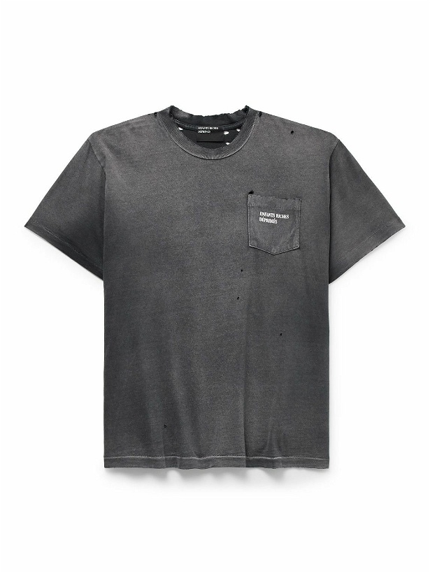 Photo: Enfants Riches Déprimés - Thrashed Distressed Logo-Print Cotton-Jersey T-Shirt - Black