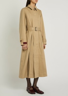 Damson Madder Sofia Pleated Belted Cotton Trench Coat Light Brown