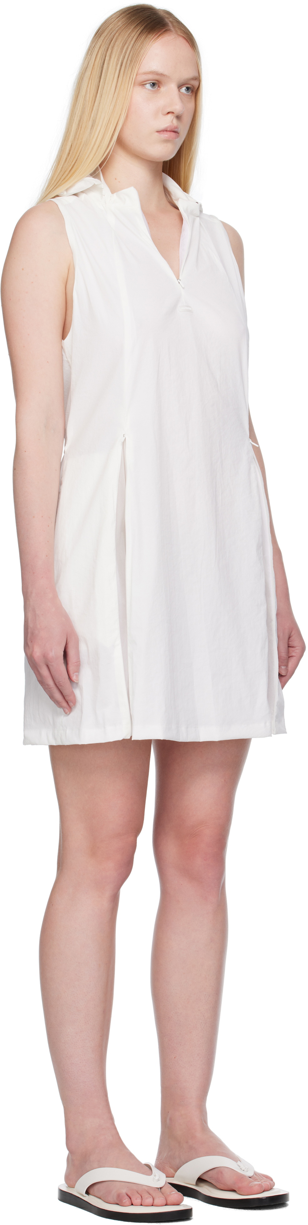 AMOMENTO White Nylon Hooded Minidress