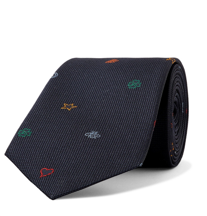 Photo: Gucci - 7.5cm Appliquéd Textured-Silk Tie - Blue