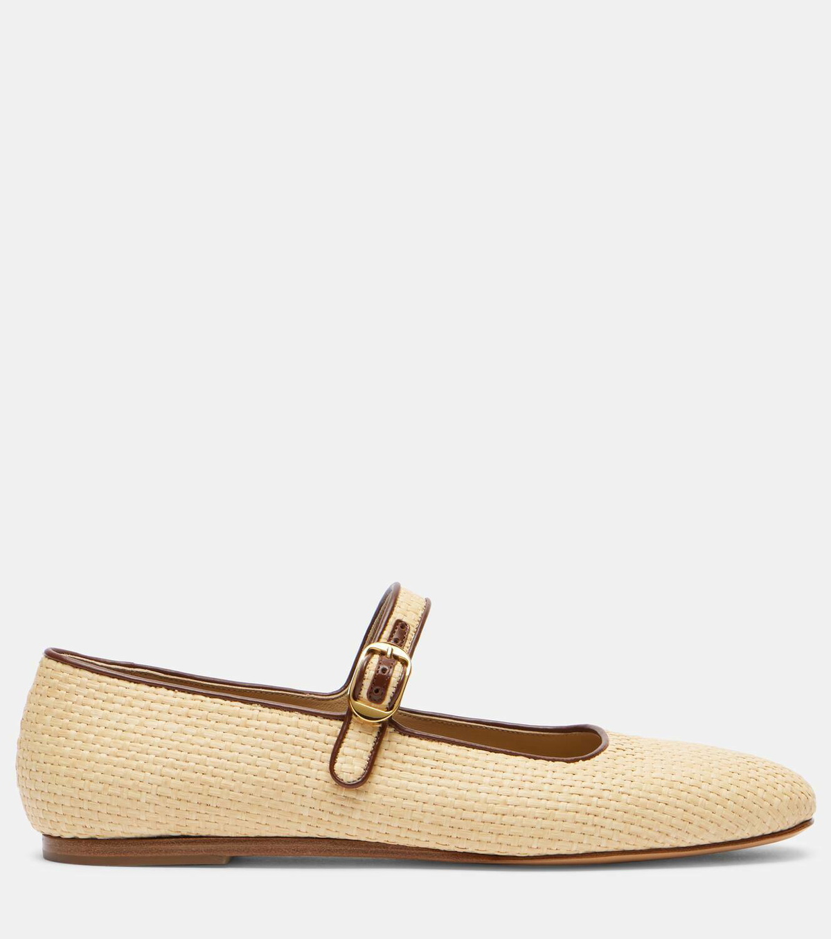 Le Monde Béryl Leather-trimmed raffia Mary Jane flats Le Monde Beryl