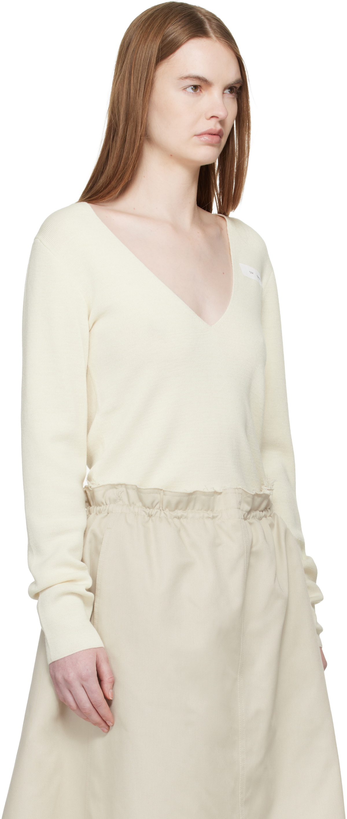 MM6 Maison Margiela Off-White V-Neck Wool Sweater