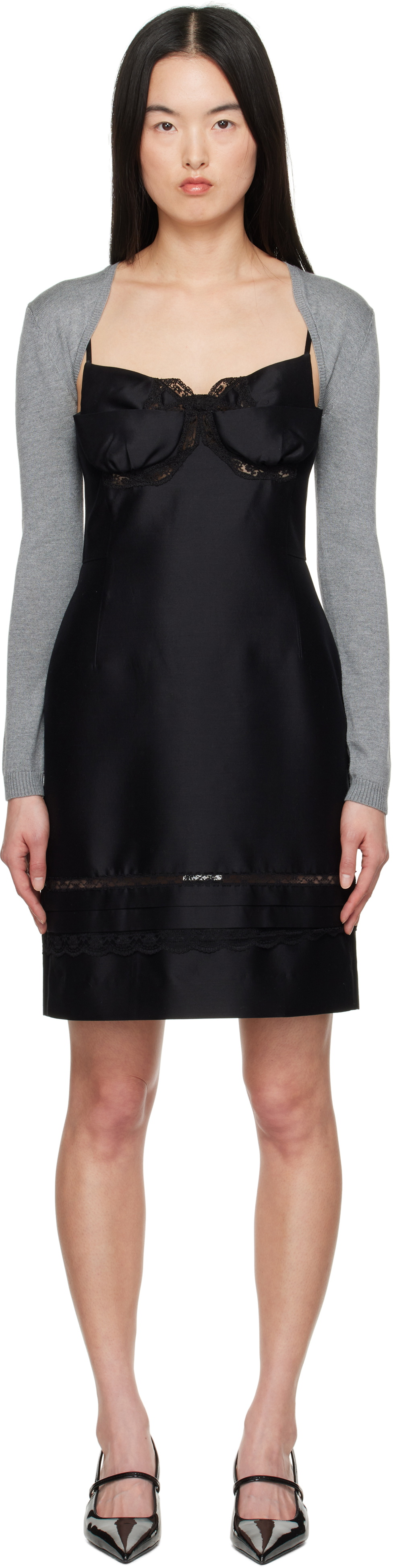 shushu/tong bow off-shoulder midi dress Bow-detail satin midi dress in black - Shushu Tong