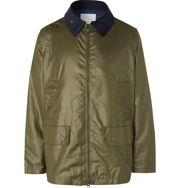 Photo: nanamica - Corduroy-Trimmed Waxed-Shell Field Jacket - Green